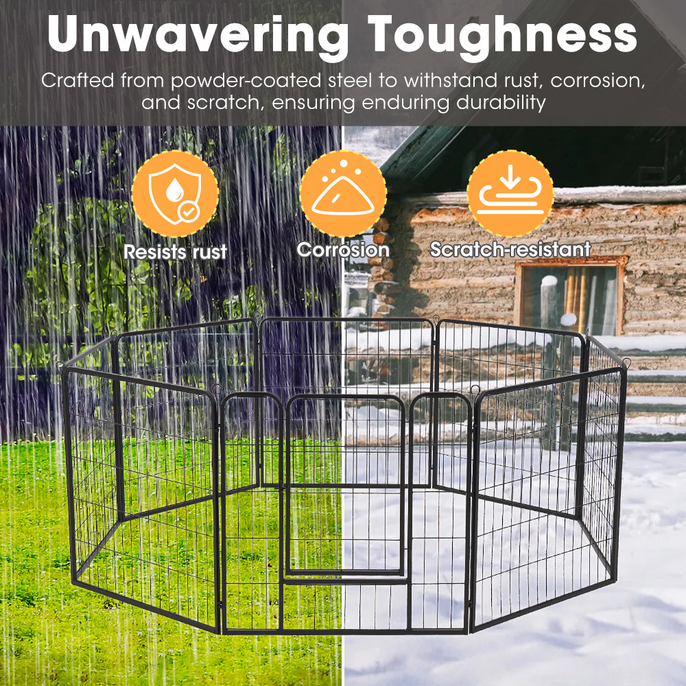 Petzly Dog Playpen Puppy Exercise Cage Pet Cage Enclosure 8 Panel 80x80CM Black - Sunyee