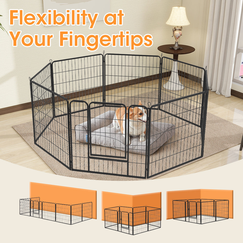 Petzly Dog Playpen Puppy Exercise Cage Pet Cage Enclosure 8 Panel 80x80CM Black - Sunyee