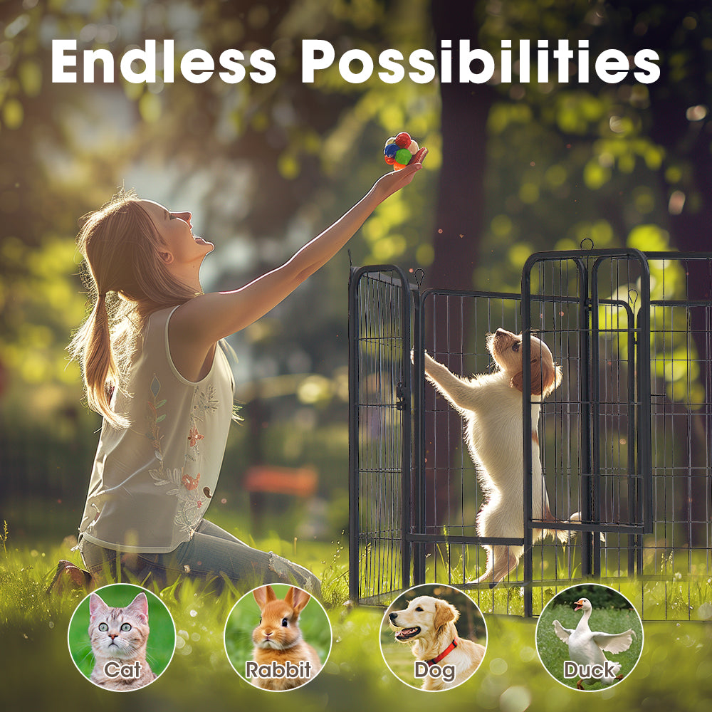 Petzly Dog Playpen Puppy Exercise Cage Pet Cage Enclosure 8 Panel 80x80CM Black - Sunyee