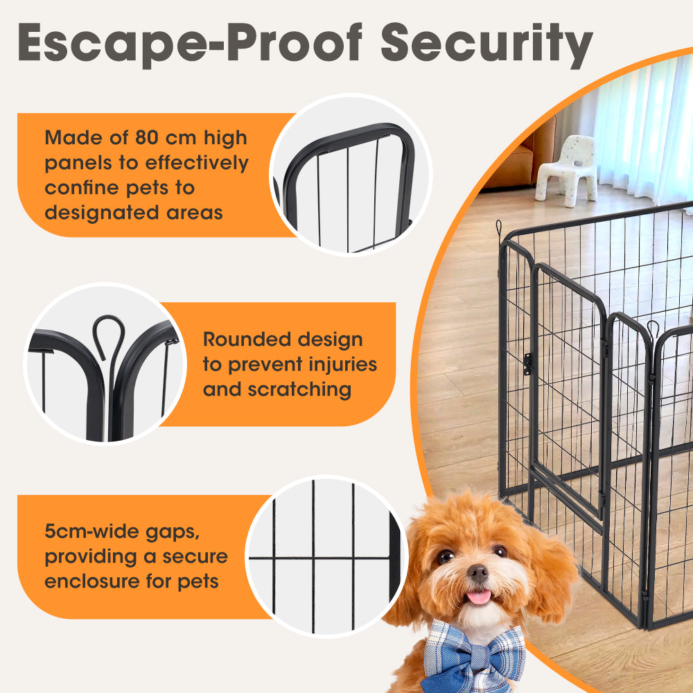 Petzly Dog Playpen Puppy Exercise Cage Pet Cage Enclosure 8 Panel 80x80CM Black - Sunyee