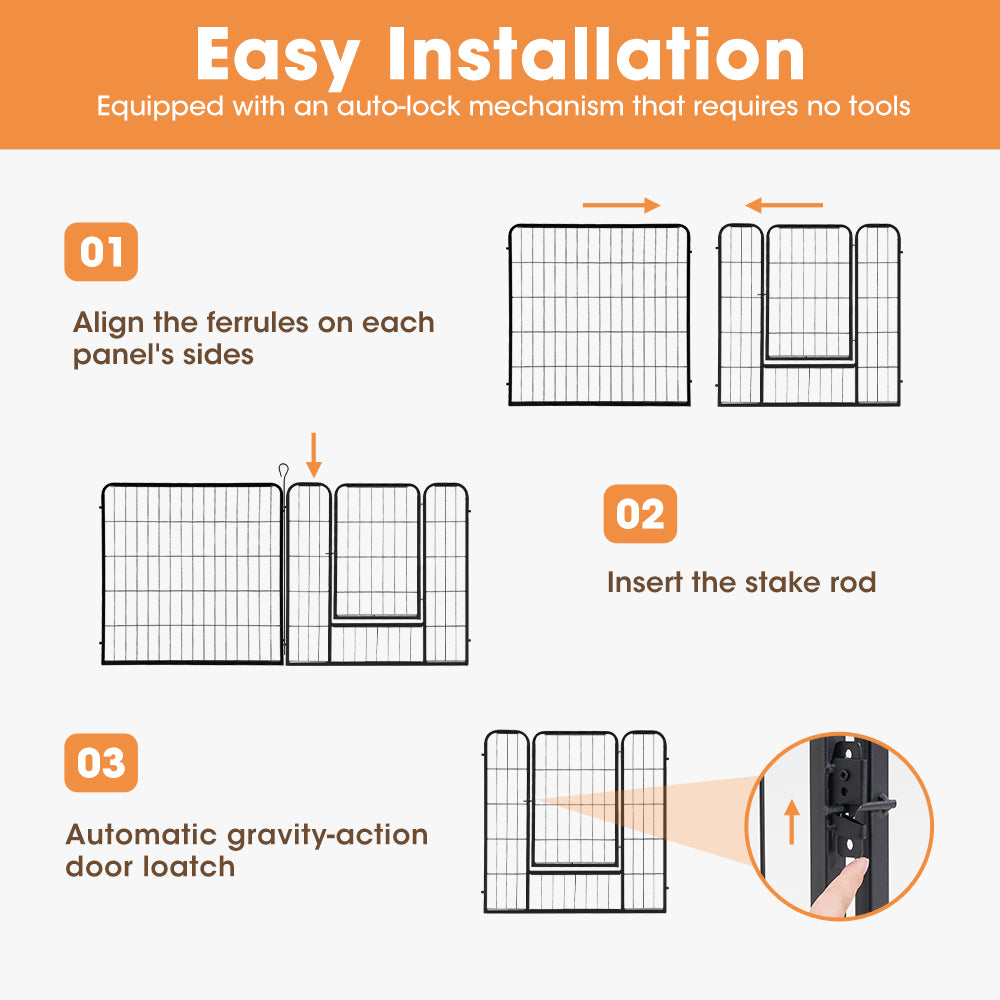 Petzly Dog Playpen Puppy Exercise Cage Pet Cage Enclosure 8 Panel 80x80CM Black - Sunyee