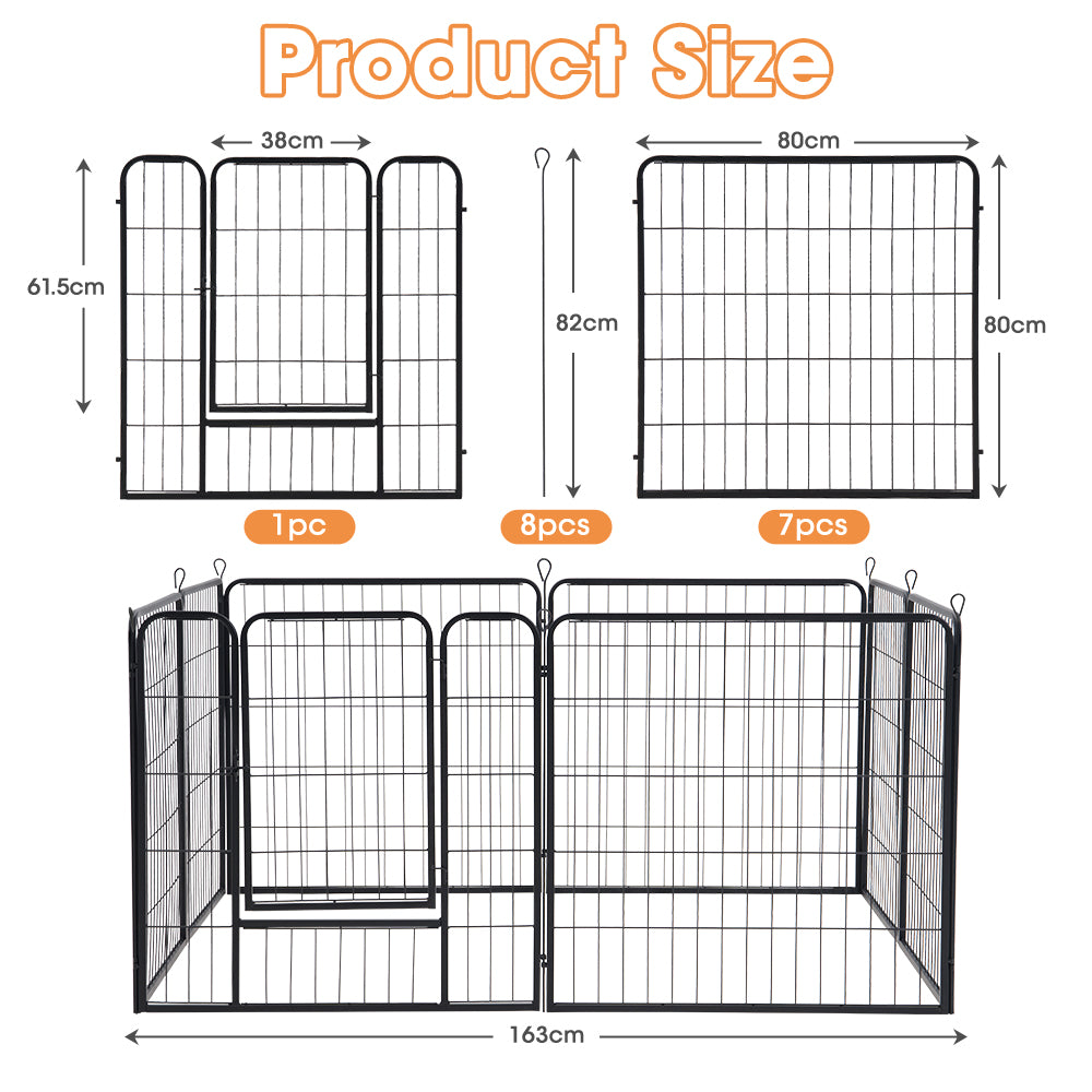 Petzly Dog Playpen Puppy Exercise Cage Pet Cage Enclosure 8 Panel 80x80CM Black - Sunyee