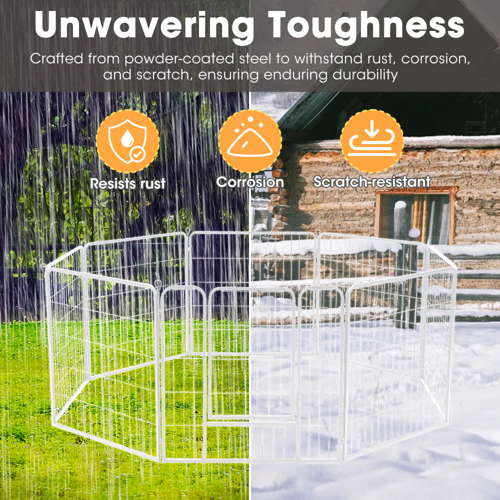 Petzly Dog Playpen Puppy Exercise Cage Pet Cage Enclosure 8 Panel 80x80CM White - Sunyee