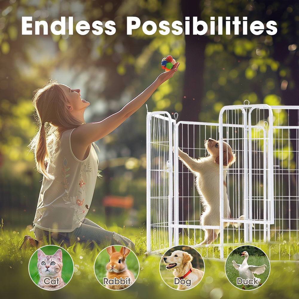 Petzly Dog Playpen Puppy Exercise Cage Pet Cage Enclosure 8 Panel 80x80CM White - Sunyee