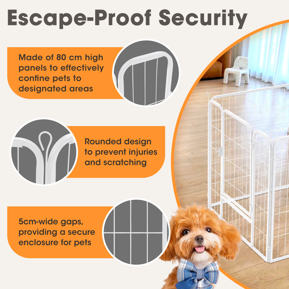 Petzly Dog Playpen Puppy Exercise Cage Pet Cage Enclosure 8 Panel 80x80CM White - Sunyee