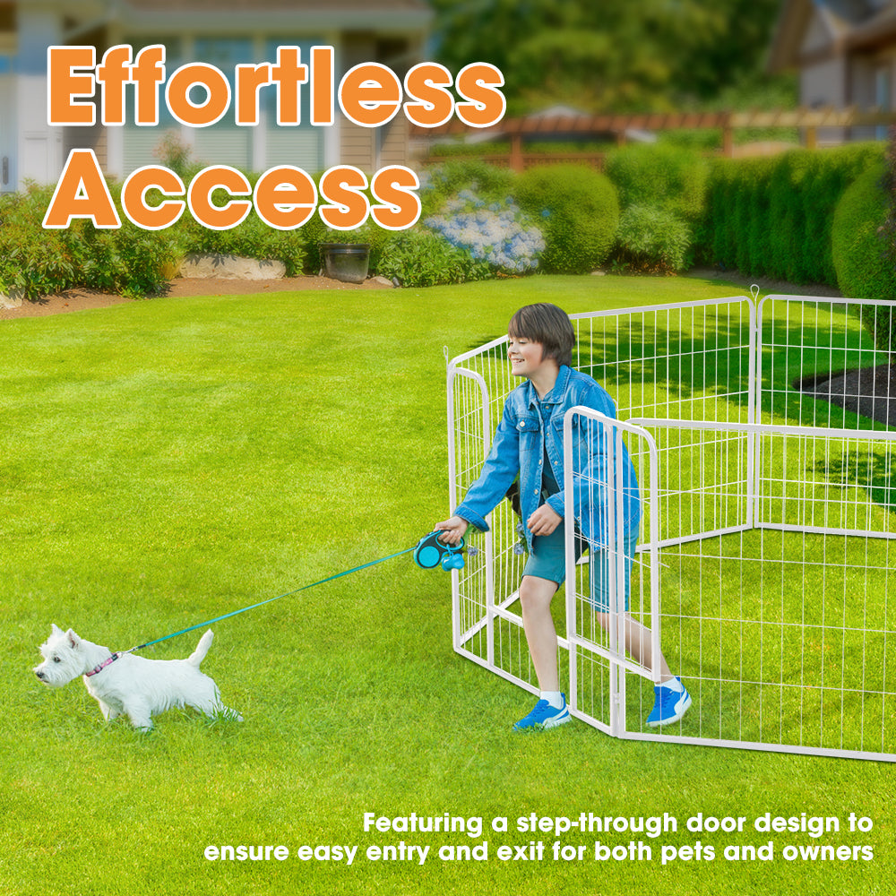 Petzly Dog Playpen Puppy Exercise Cage Pet Cage Enclosure 8 Panel 80x80CM White - Sunyee