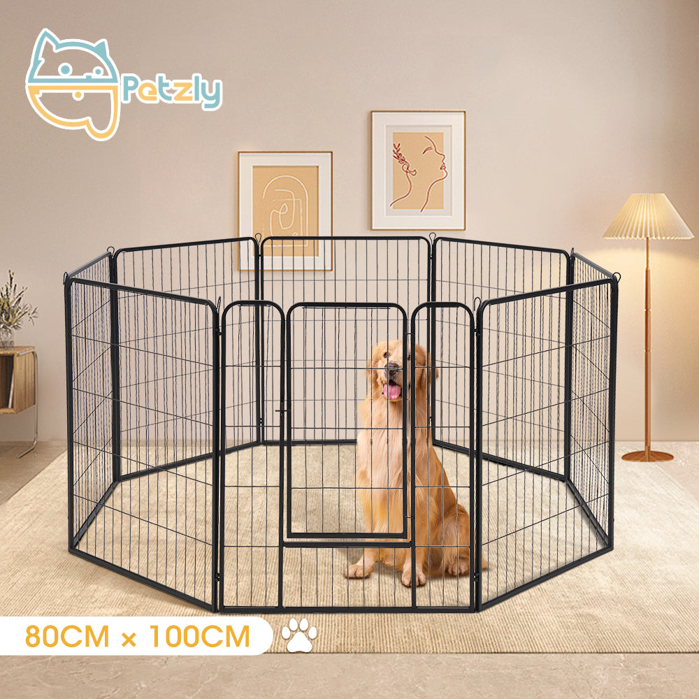 Petzly Dog Playpen Puppy Exercise Cage Pet Cage Enclosure 8 Panel 80x100CM Black - Sunyee