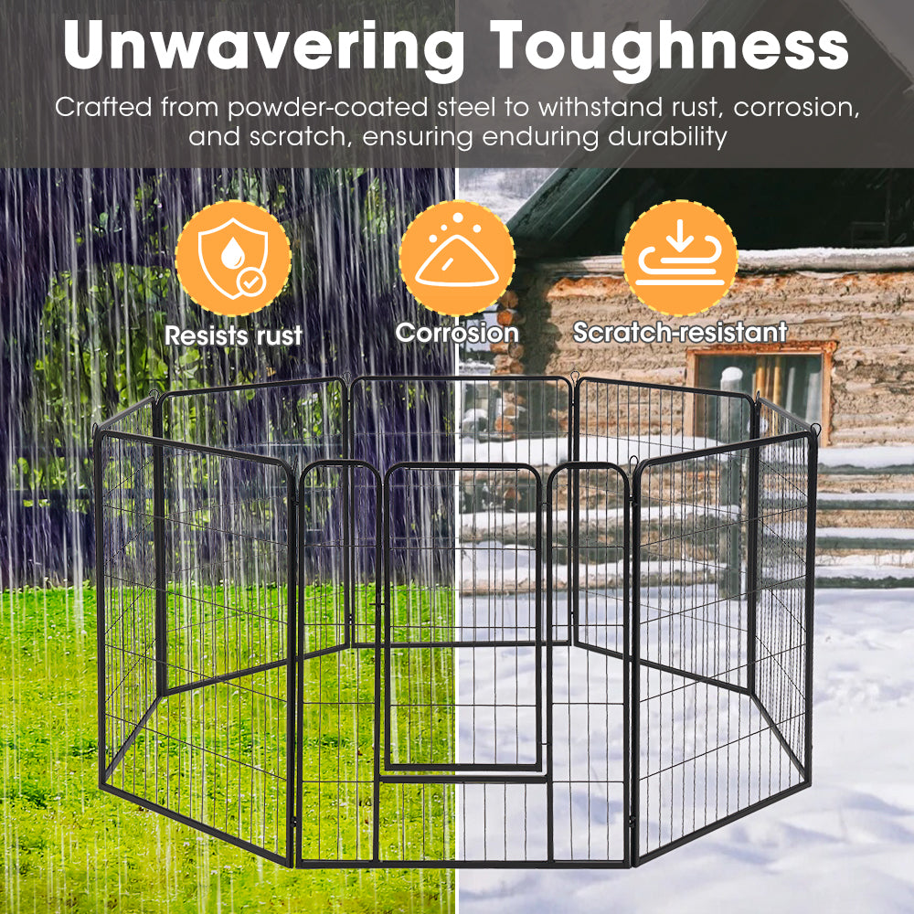 Petzly Dog Playpen Puppy Exercise Cage Pet Cage Enclosure 8 Panel 80x100CM Black - Sunyee