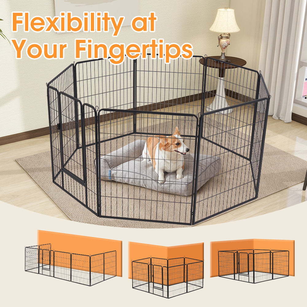 Petzly Dog Playpen Puppy Exercise Cage Pet Cage Enclosure 8 Panel 80x100CM Black - Sunyee