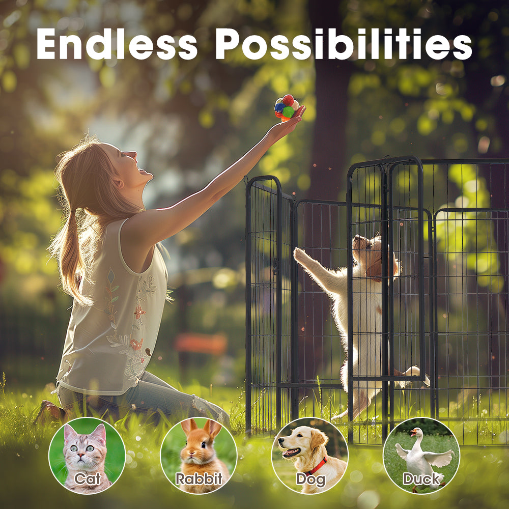 Petzly Dog Playpen Puppy Exercise Cage Pet Cage Enclosure 8 Panel 80x100CM Black - Sunyee