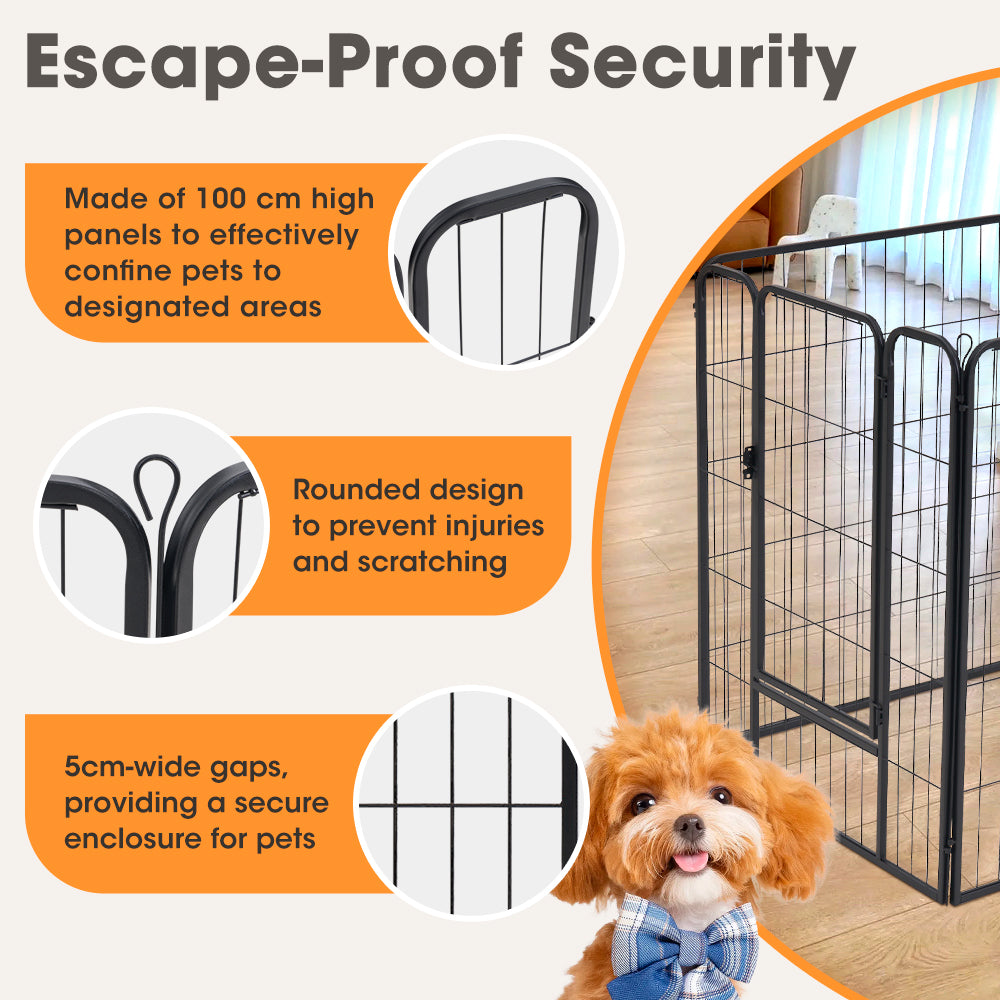 Petzly Dog Playpen Puppy Exercise Cage Pet Cage Enclosure 8 Panel 80x100CM Black - Sunyee