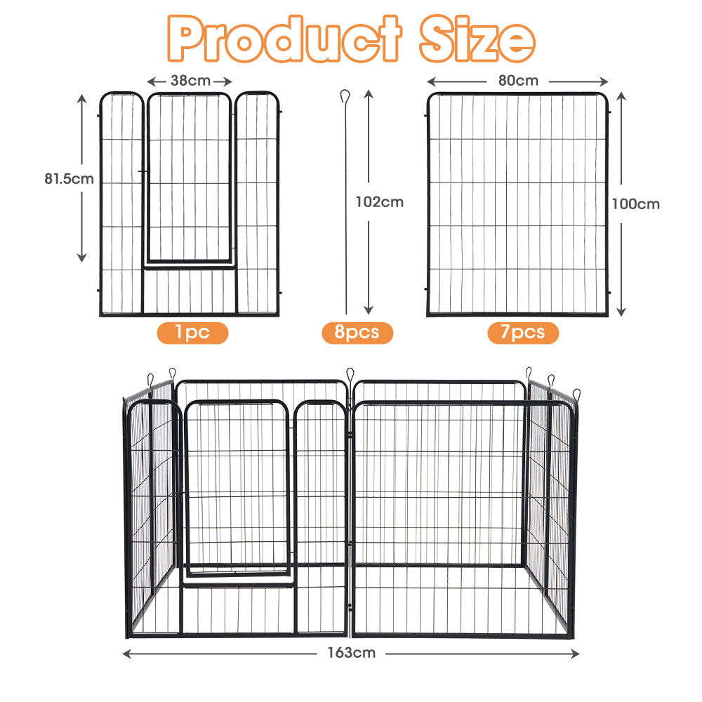 Petzly Dog Playpen Puppy Exercise Cage Pet Cage Enclosure 8 Panel 80x100CM Black - Sunyee