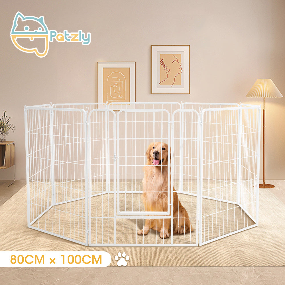 Petzly Dog Playpen Puppy Exercise Cage Pet Cage Enclosure 8 Panel 80x100CM White - Sunyee