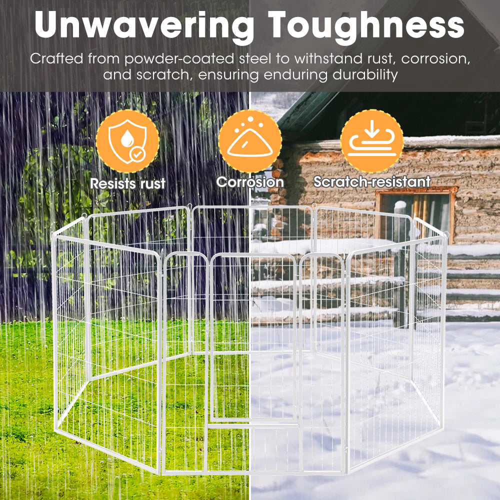 Petzly Dog Playpen Puppy Exercise Cage Pet Cage Enclosure 8 Panel 80x100CM White - Sunyee