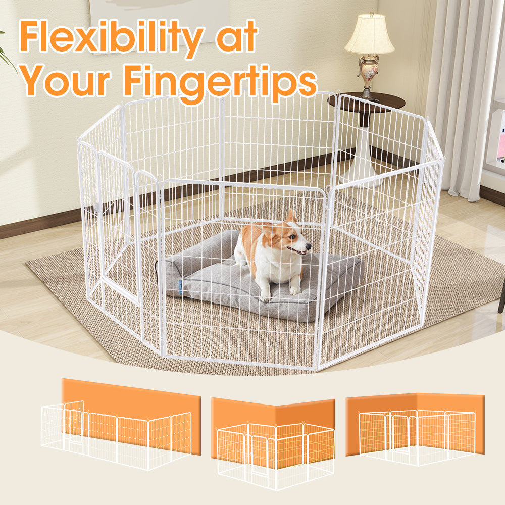 Petzly Dog Playpen Puppy Exercise Cage Pet Cage Enclosure 8 Panel 80x100CM White - Sunyee