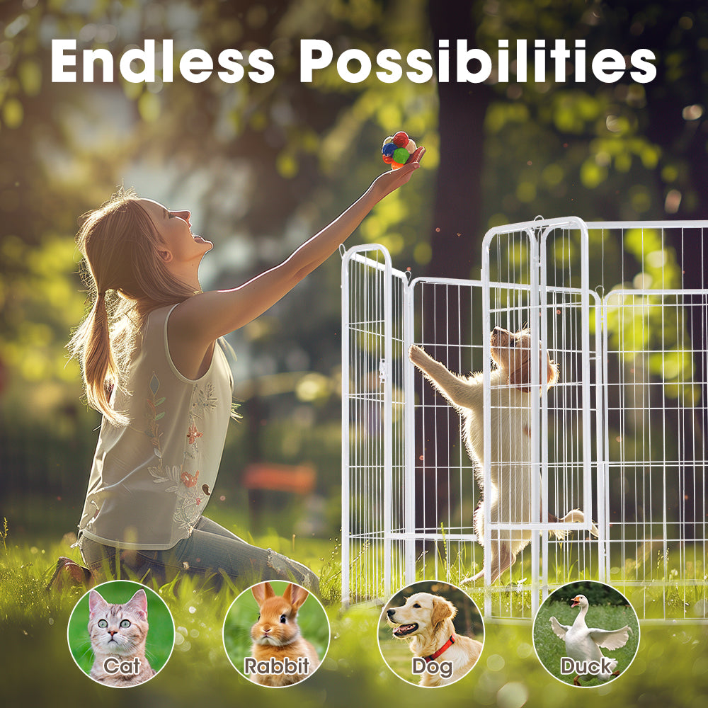 Petzly Dog Playpen Puppy Exercise Cage Pet Cage Enclosure 8 Panel 80x100CM White - Sunyee