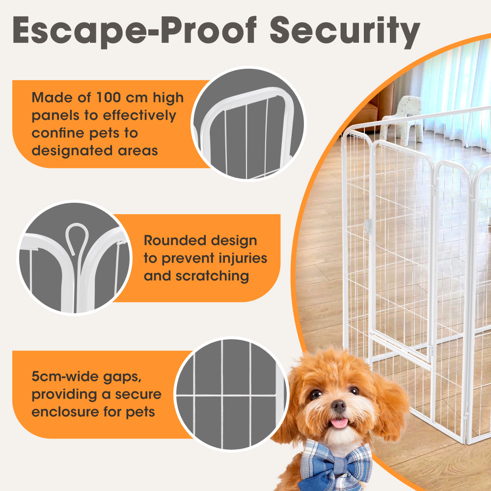 Petzly Dog Playpen Puppy Exercise Cage Pet Cage Enclosure 8 Panel 80x100CM White - Sunyee