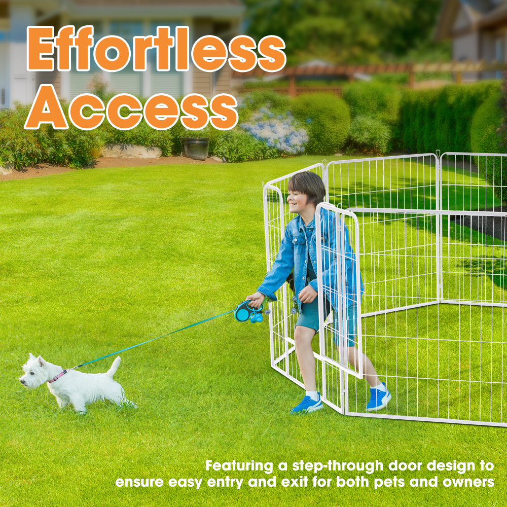 Petzly Dog Playpen Puppy Exercise Cage Pet Cage Enclosure 8 Panel 80x100CM White - Sunyee