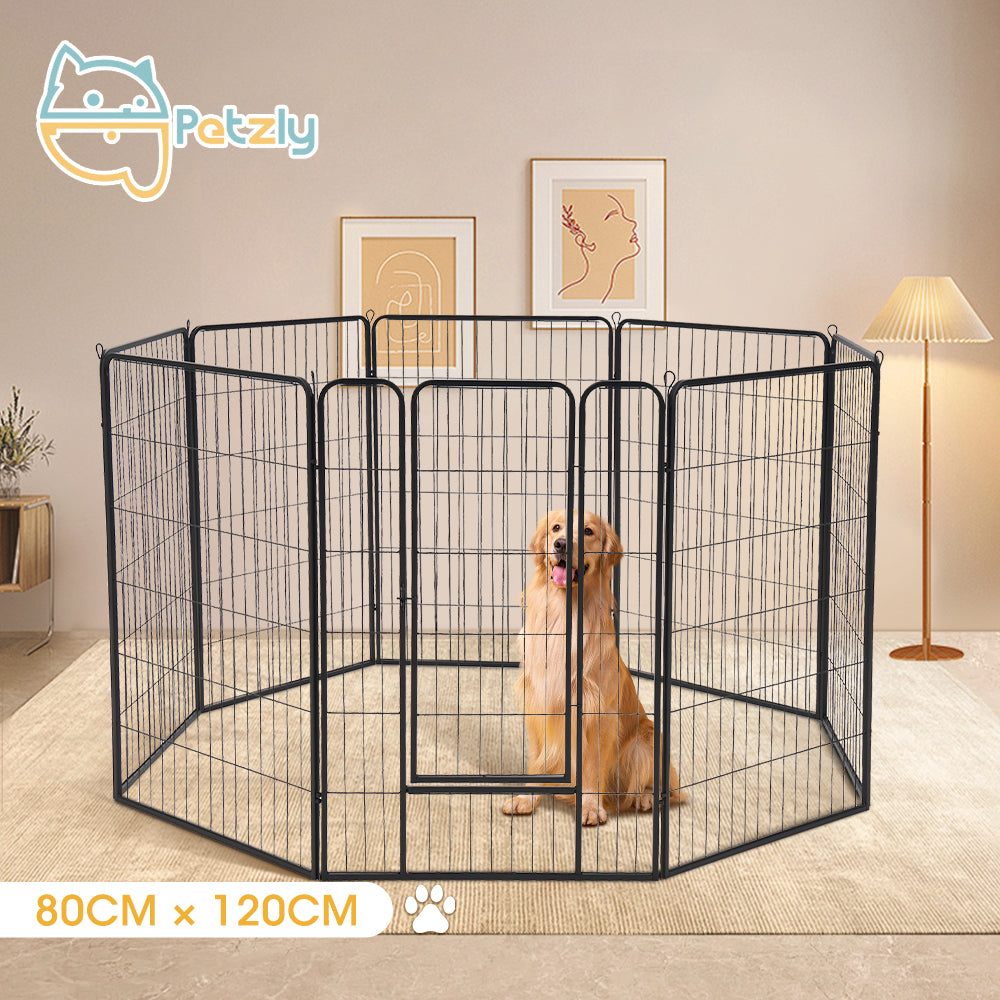 Petzly Dog Playpen Puppy Exercise Cage Pet Cage Enclosure 8 Panel 80x120CM Black - Sunyee