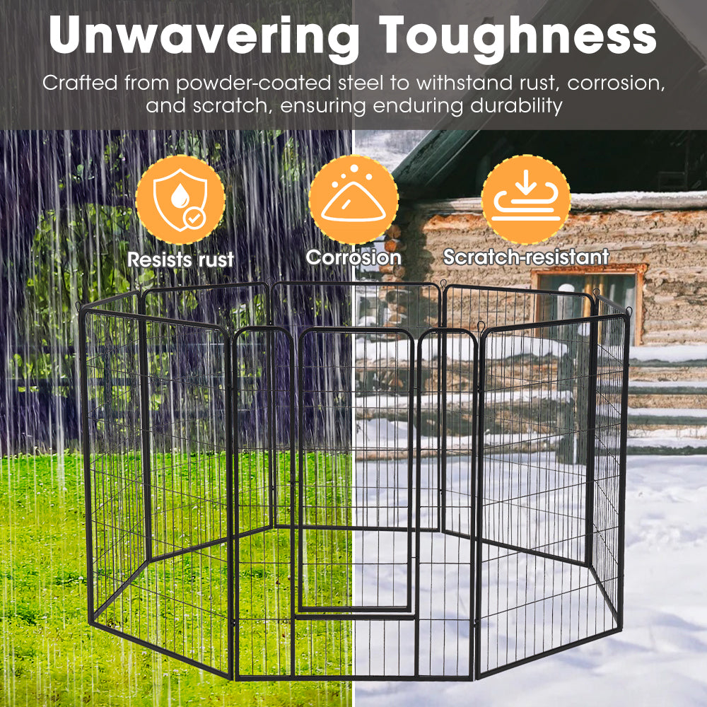 Petzly Dog Playpen Puppy Exercise Cage Pet Cage Enclosure 8 Panel 80x120CM Black - Sunyee