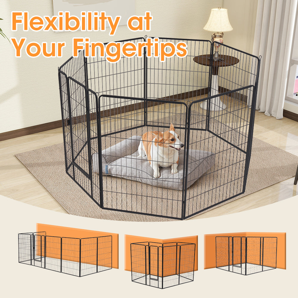 Petzly Dog Playpen Puppy Exercise Cage Pet Cage Enclosure 8 Panel 80x120CM Black - Sunyee