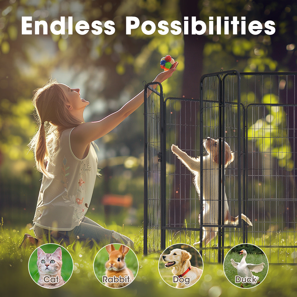 Petzly Dog Playpen Puppy Exercise Cage Pet Cage Enclosure 8 Panel 80x120CM Black - Sunyee