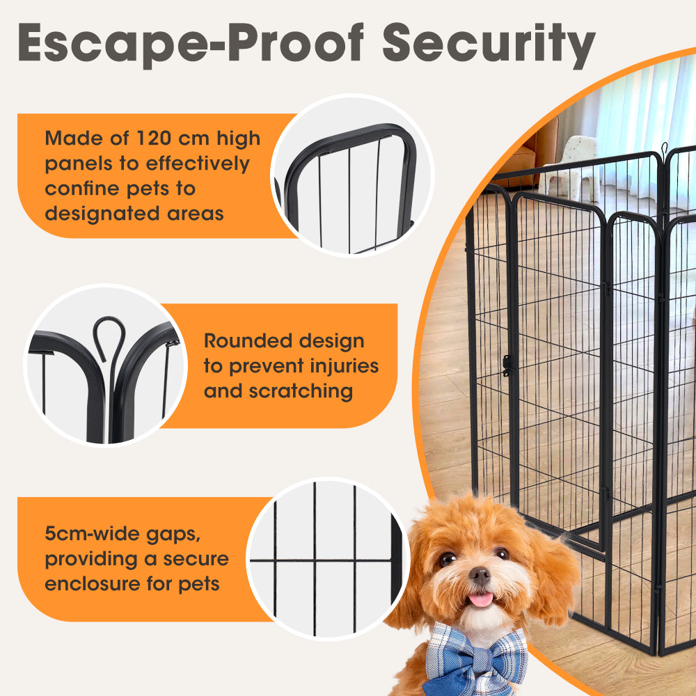 Petzly Dog Playpen Puppy Exercise Cage Pet Cage Enclosure 8 Panel 80x120CM Black - Sunyee