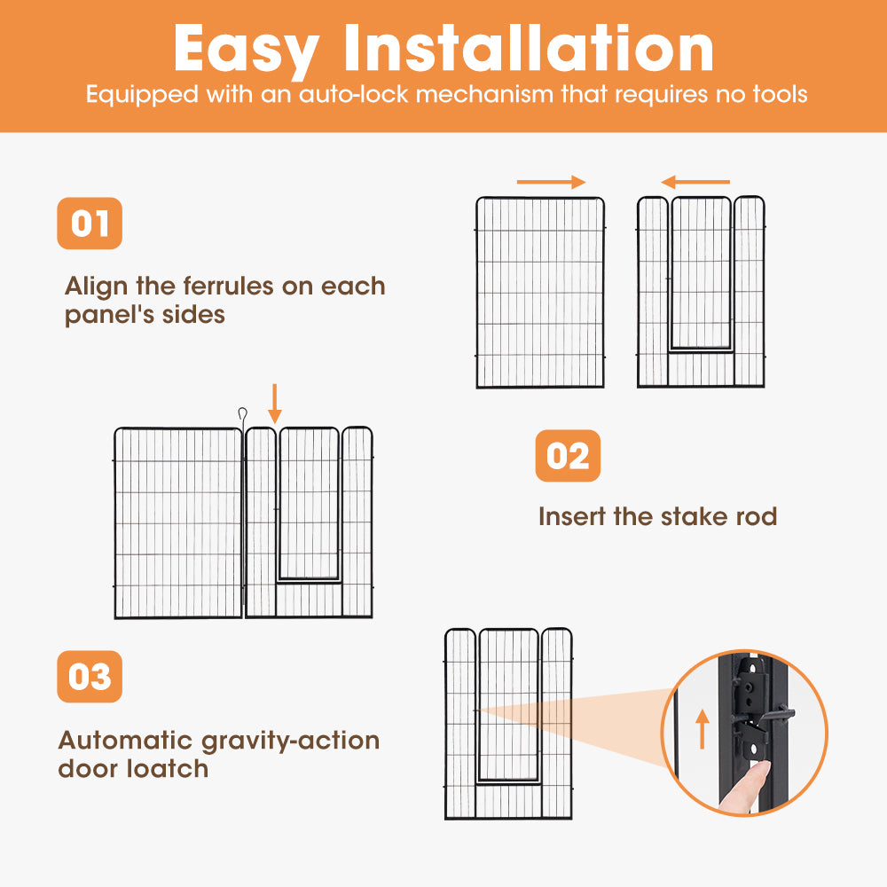 Petzly Dog Playpen Puppy Exercise Cage Pet Cage Enclosure 8 Panel 80x120CM Black - Sunyee