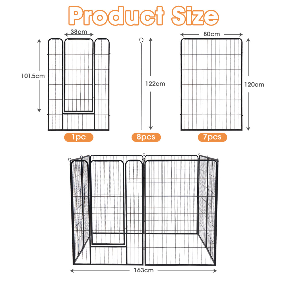 Petzly Dog Playpen Puppy Exercise Cage Pet Cage Enclosure 8 Panel 80x120CM Black - Sunyee