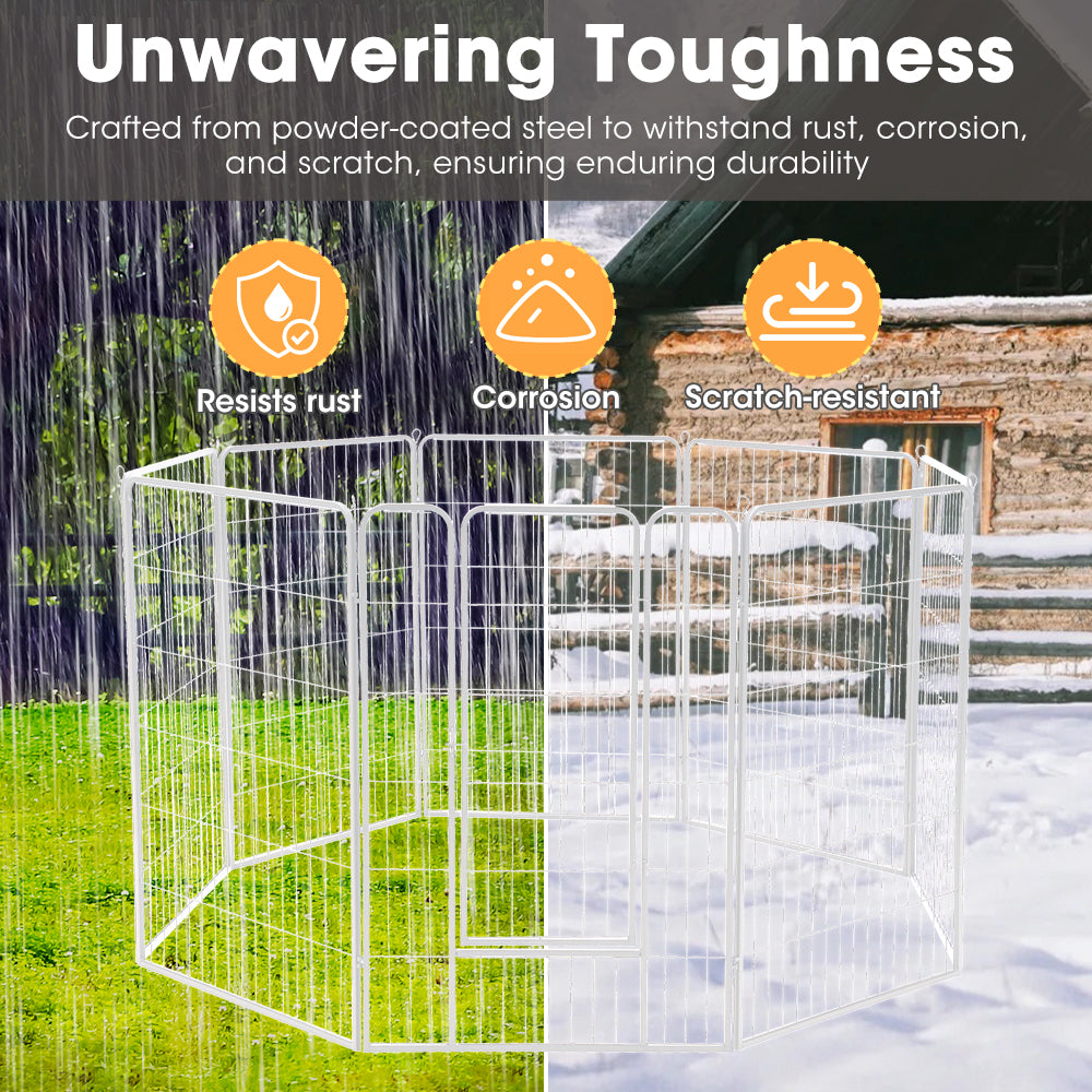 Petzly Dog Playpen Puppy Exercise Cage Pet Cage Enclosure 8 Panel 80x120CM White - Sunyee