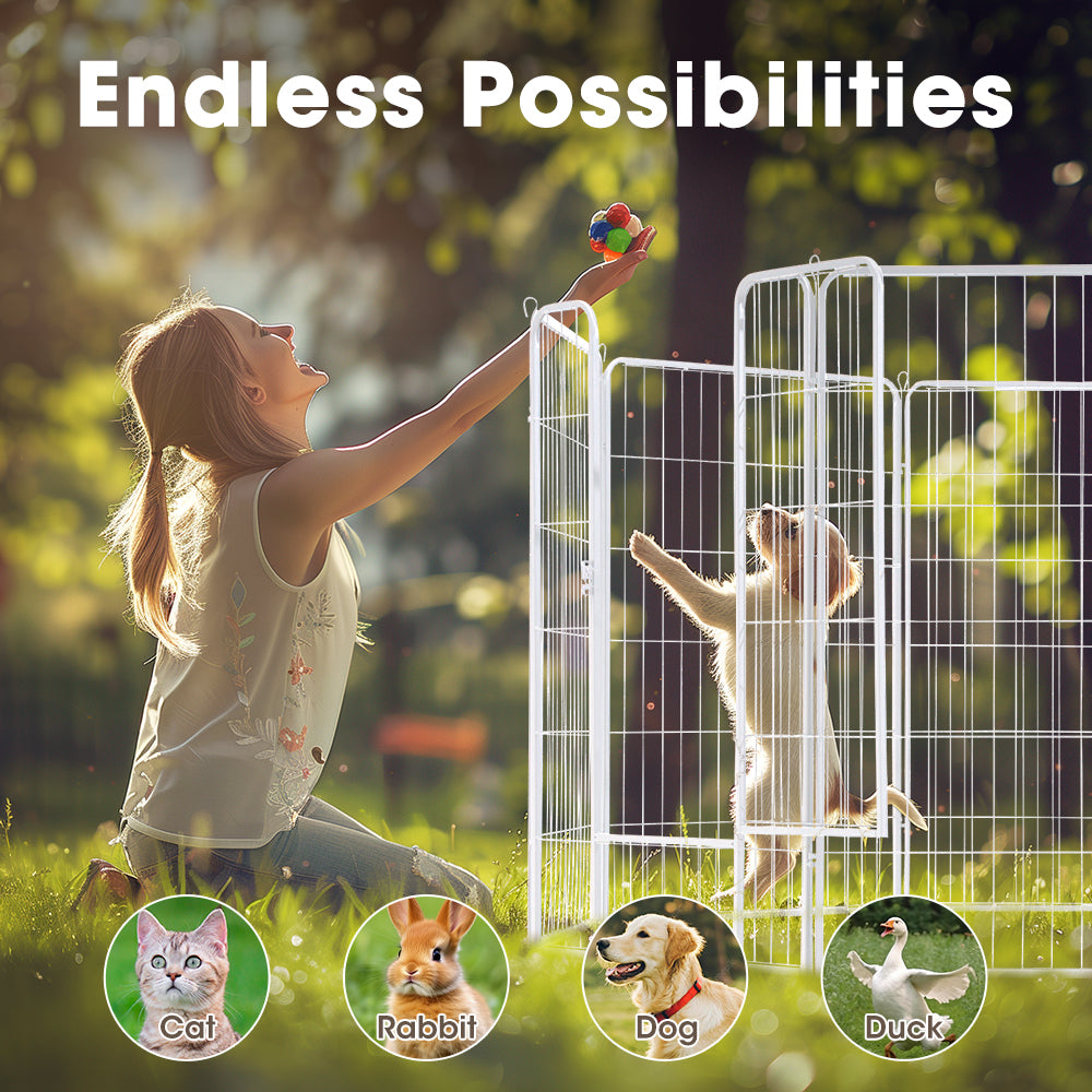 Petzly Dog Playpen Puppy Exercise Cage Pet Cage Enclosure 8 Panel 80x120CM White - Sunyee