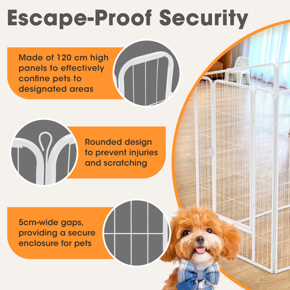 Petzly Dog Playpen Puppy Exercise Cage Pet Cage Enclosure 8 Panel 80x120CM White - Sunyee