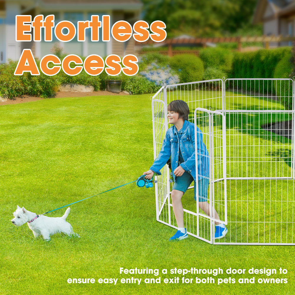 Petzly Dog Playpen Puppy Exercise Cage Pet Cage Enclosure 8 Panel 80x120CM White - Sunyee