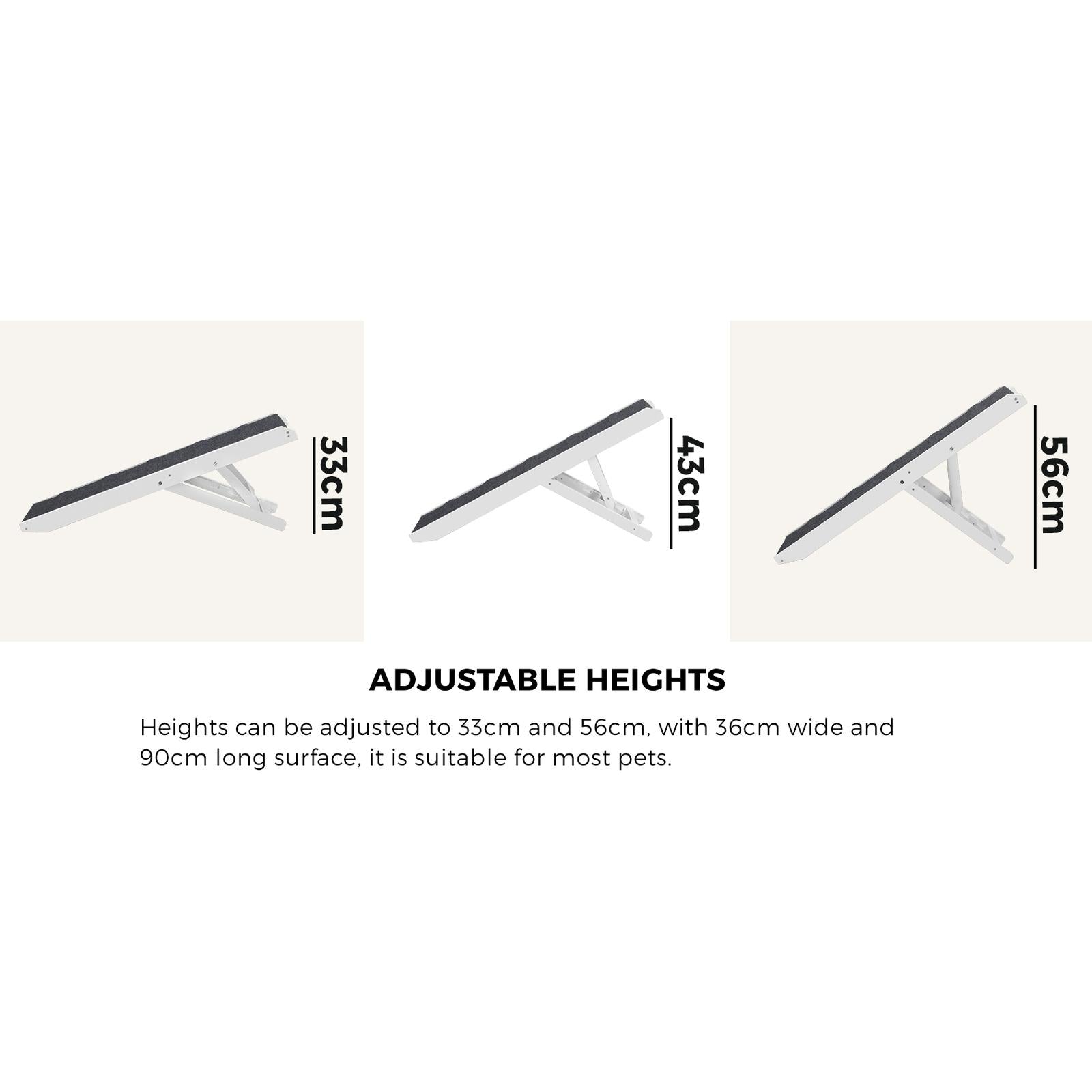 Alopet Dog Pet Ramp Adjustable Height Stairs Bed Sofa Car Foldable 90cm White - Sunyee