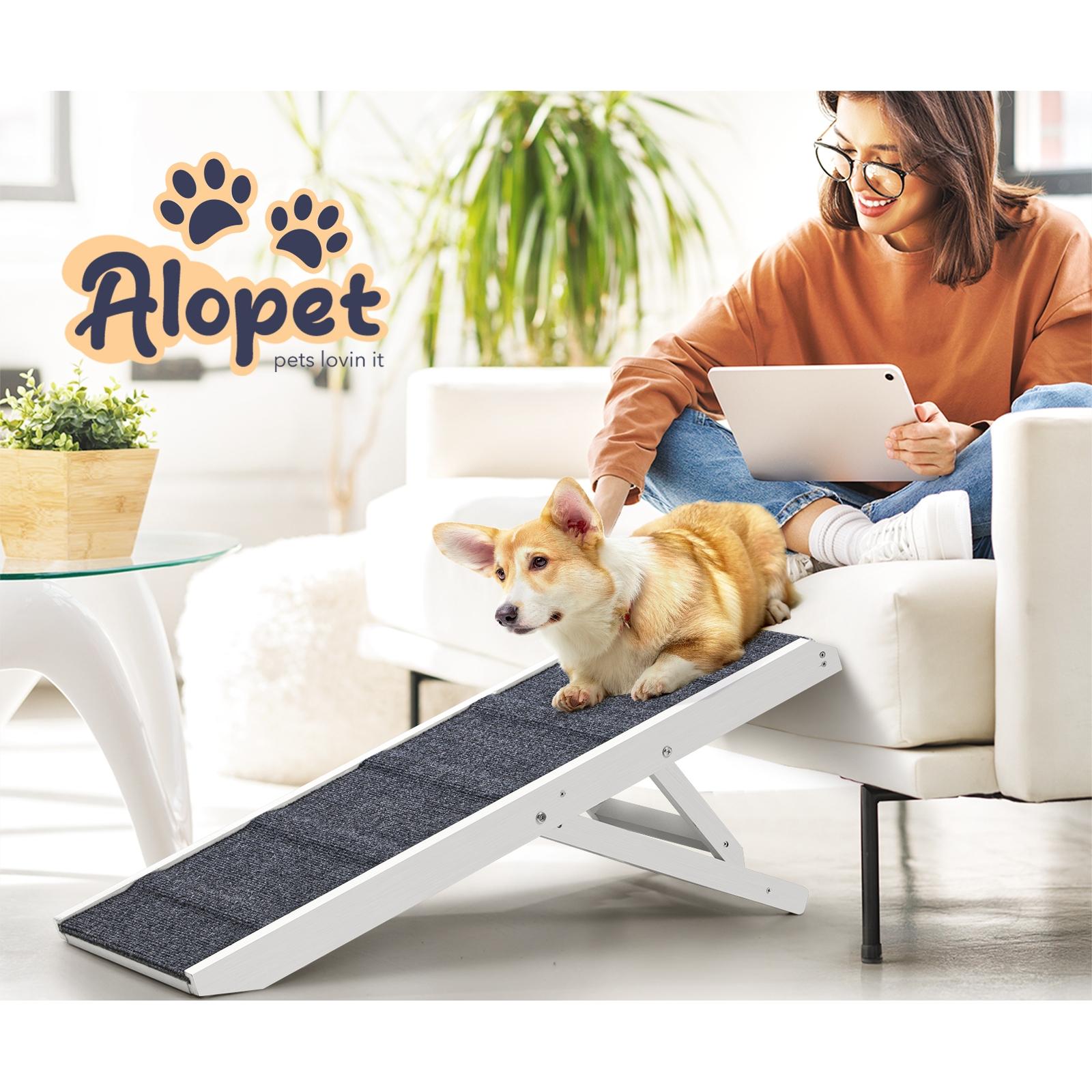 Alopet Dog Pet Ramp Adjustable Height Stairs Bed Sofa Car Foldable 90cm White - Sunyee