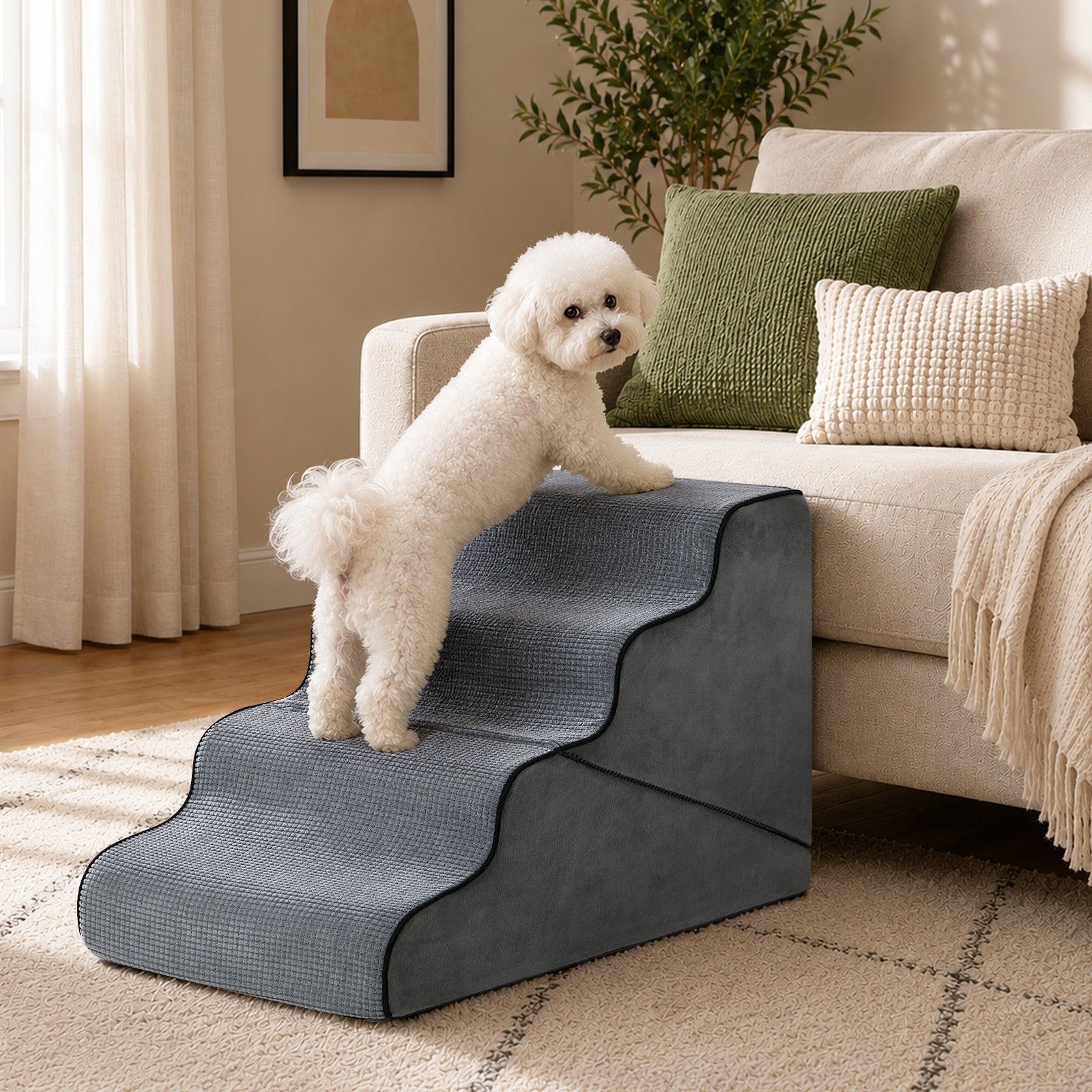 Alopet Pet Ramp Foam Dog Cover Stairs Washable Ladder For Bed Sofa Car 4 Steps