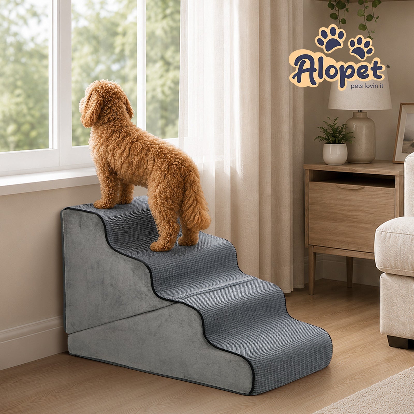 Alopet Pet Ramp Foam Dog Cover Stairs Washable Ladder For Bed Sofa Car 4 Steps