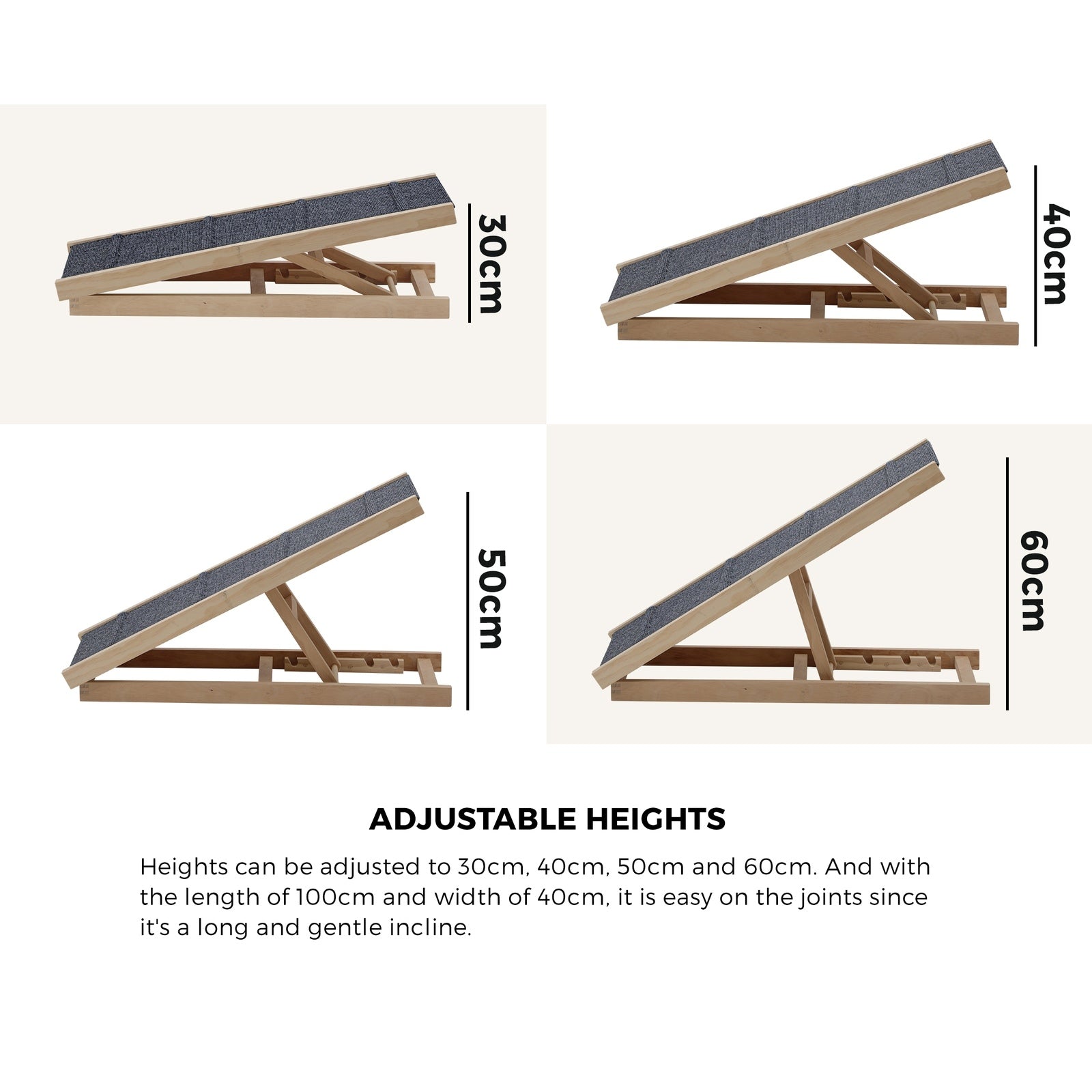 Alopet Dog Pet Ramp Adjustable Height Stairs Bed Sofa Car Foldable 100cm - Sunyee