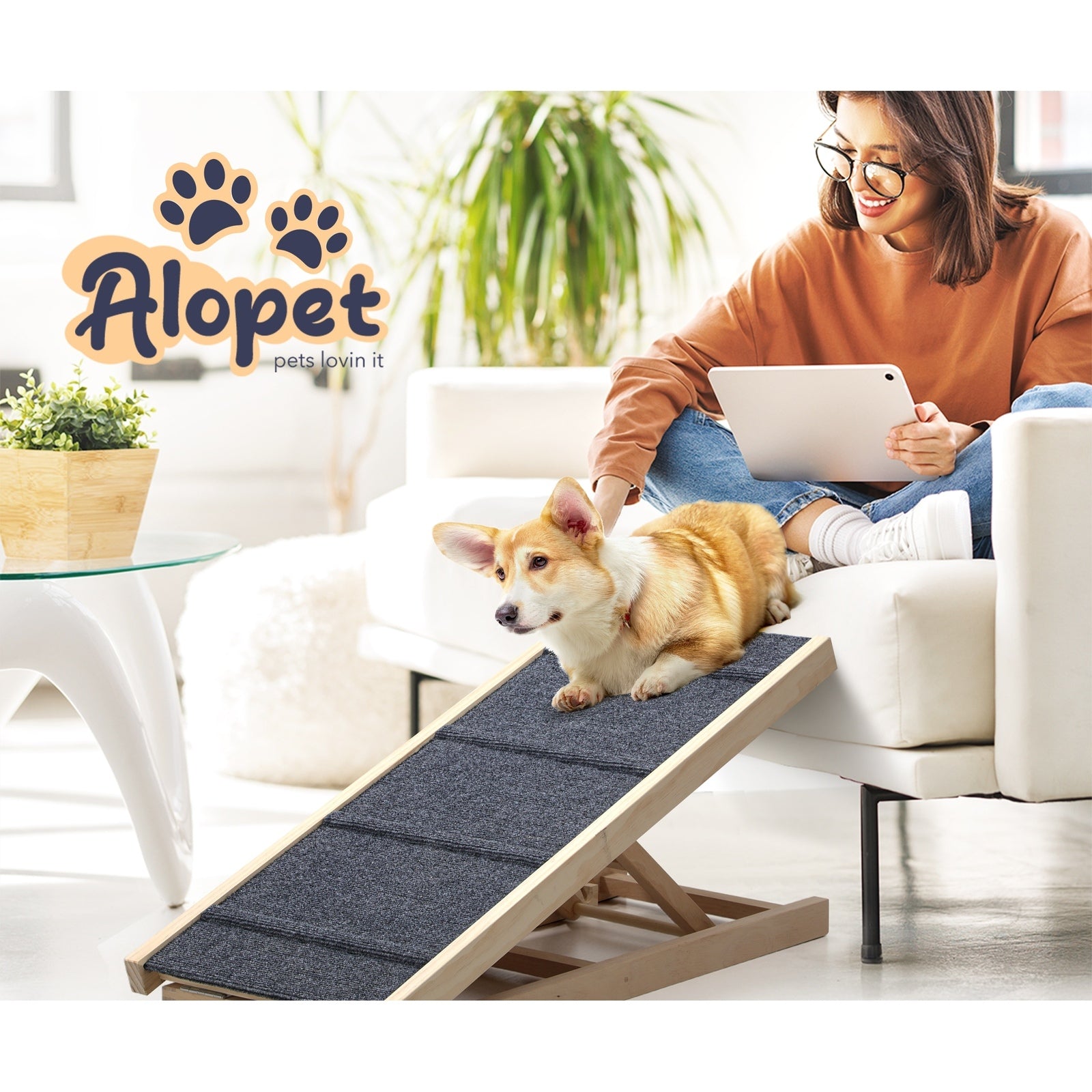 Alopet Dog Pet Ramp Adjustable Height Stairs Bed Sofa Car Foldable 100cm - Sunyee