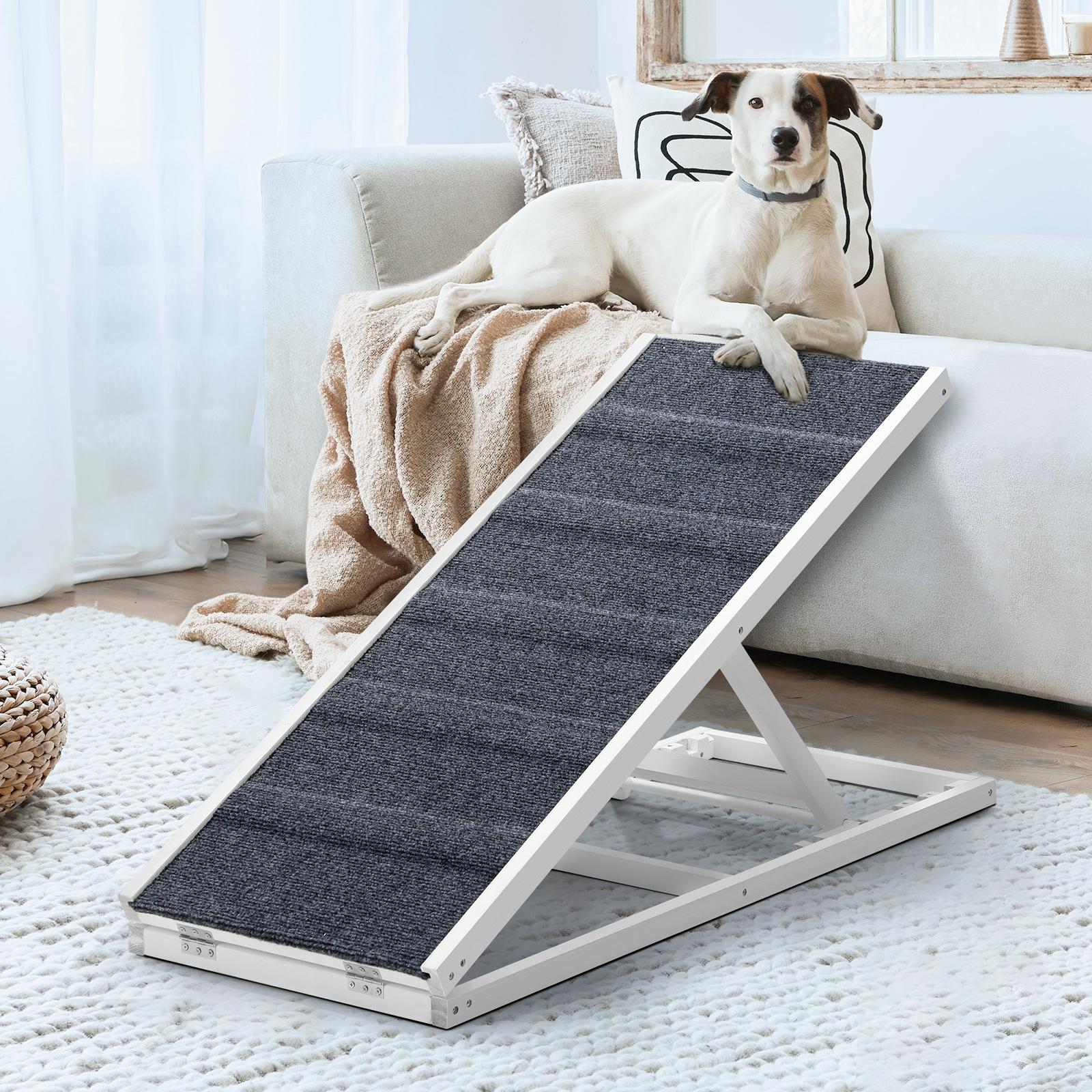 Alopet Dog Pet Ramp Adjustable Height Stairs Bed Sofa Car Foldable 100cm White - Sunyee