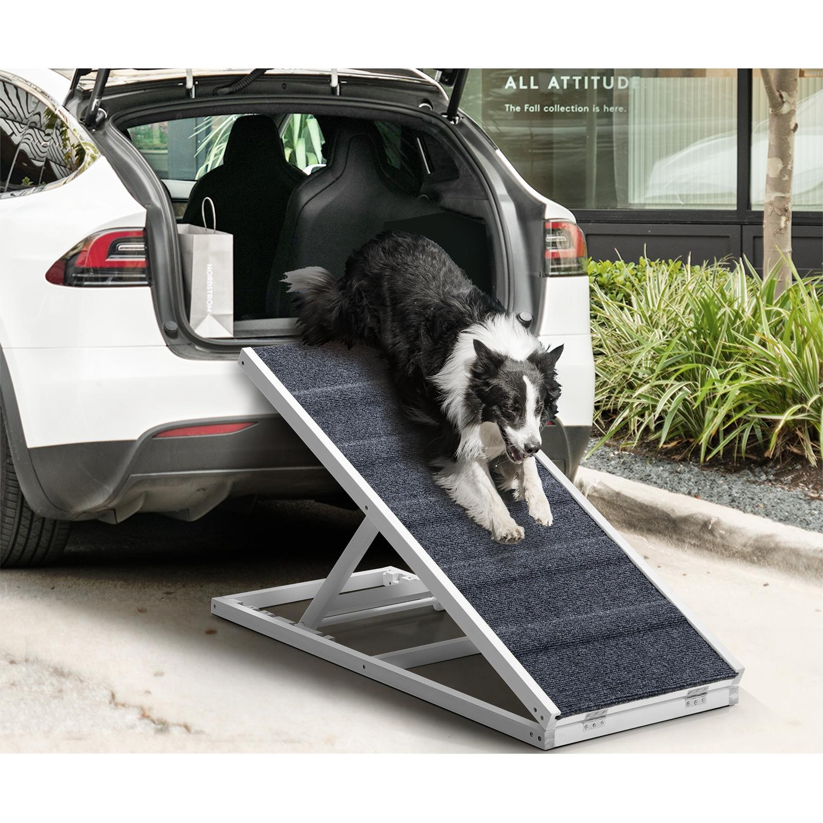 Alopet Dog Pet Ramp Adjustable Height Stairs Bed Sofa Car Foldable 100cm White - Sunyee