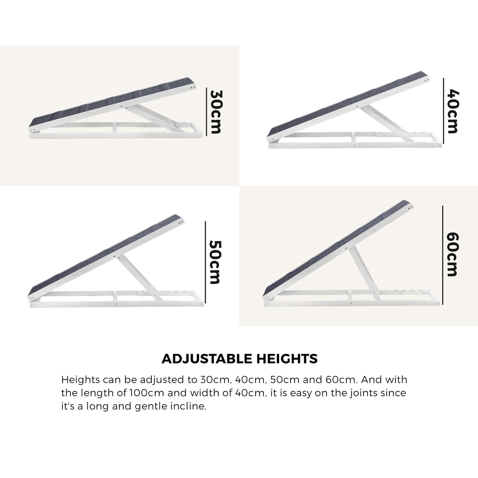 Alopet Dog Pet Ramp Adjustable Height Stairs Bed Sofa Car Foldable 100cm White - Sunyee