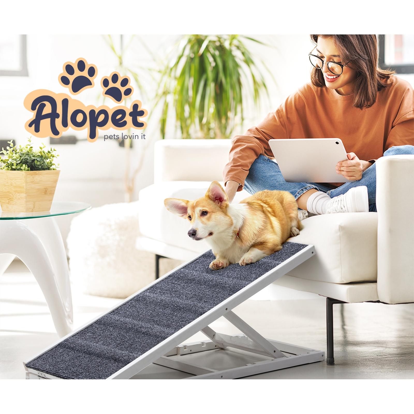 Alopet Dog Pet Ramp Adjustable Height Stairs Bed Sofa Car Foldable 100cm White - Sunyee