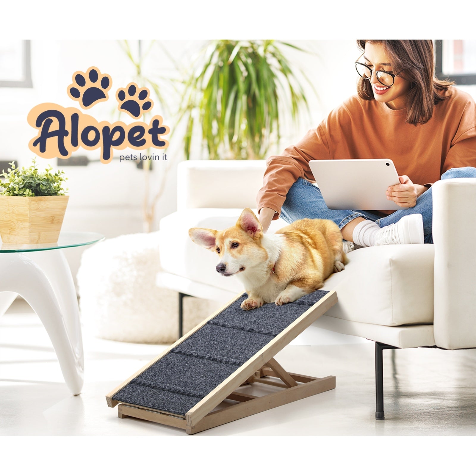 Alopet Dog Pet Ramp Adjustable Height Stairs Bed Sofa Car Foldable 70cm - Sunyee
