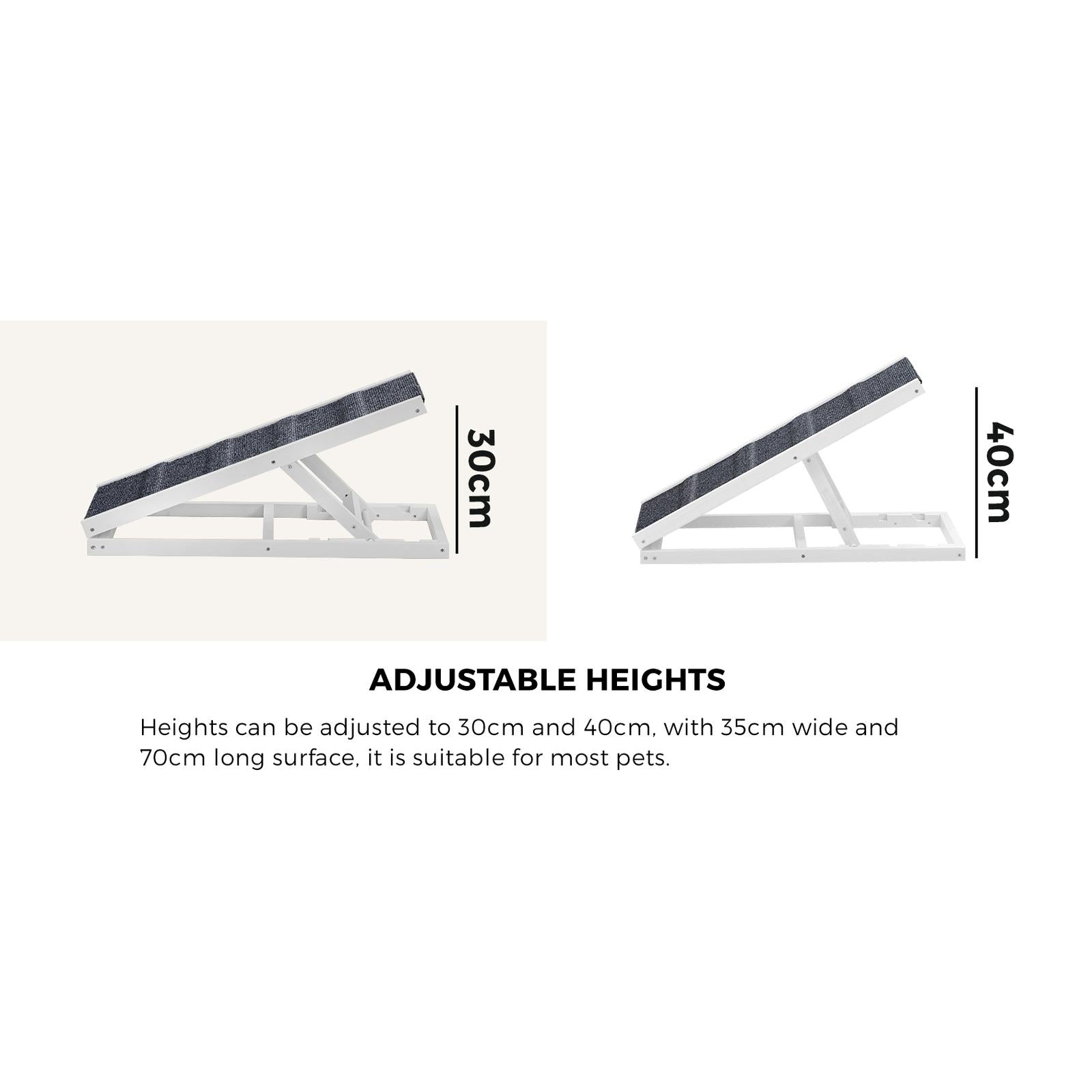 Alopet Dog Pet Ramp Adjustable Height Stairs Bed Sofa Car Foldable 70cm White - Sunyee