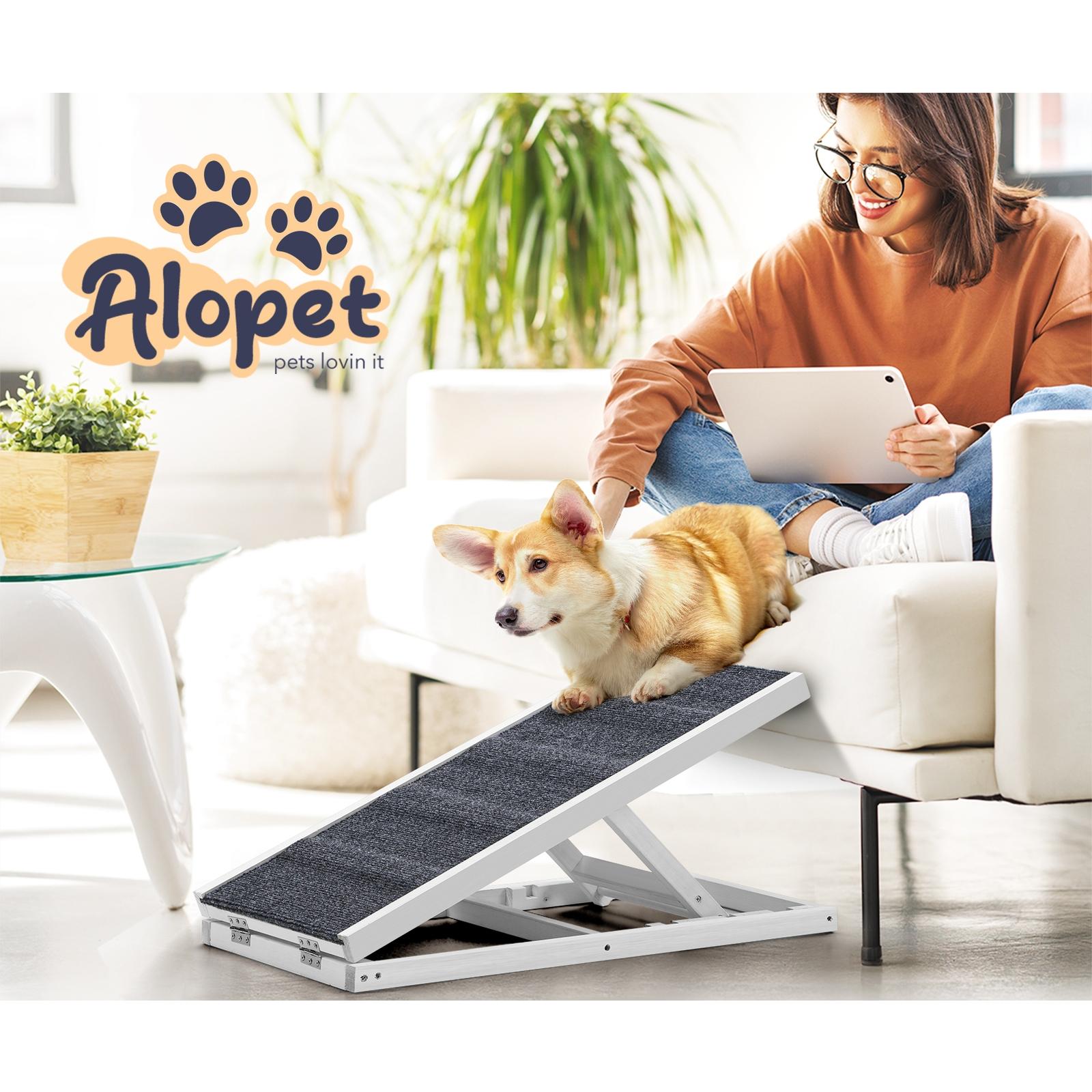Alopet Dog Pet Ramp Adjustable Height Stairs Bed Sofa Car Foldable 70cm White - Sunyee