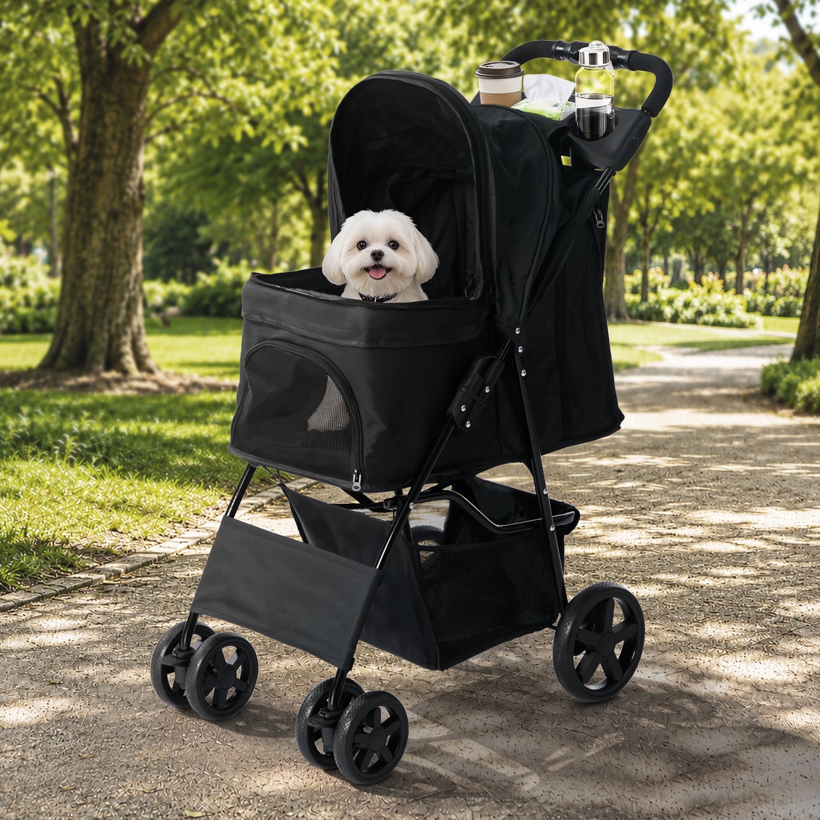 Alopet Pet Stroller Pram Dog Cat Carrier Cage Travel Pushchair Storage Foldable