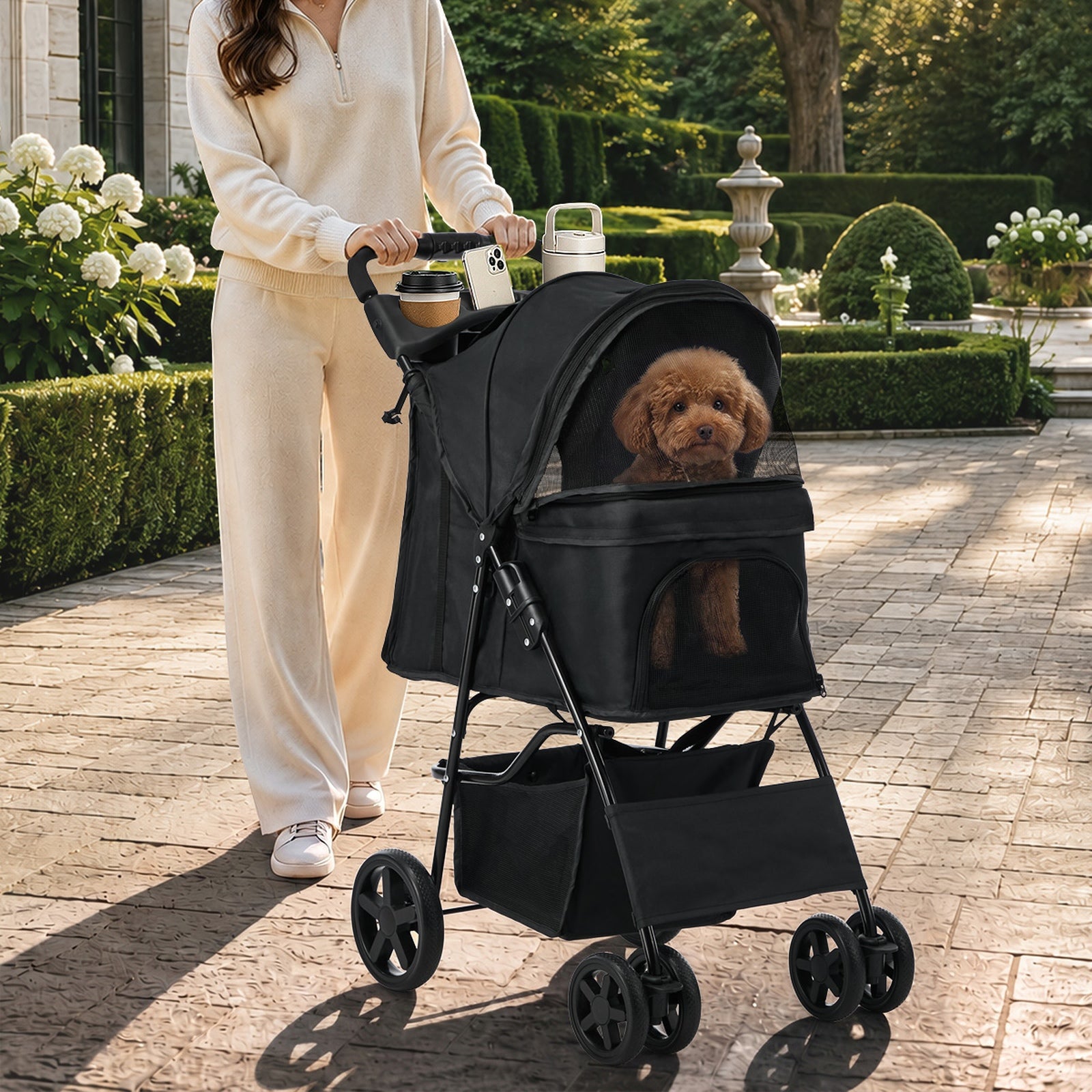 Alopet Pet Stroller Pram Dog Cat Carrier Cage Travel Pushchair Storage Foldable