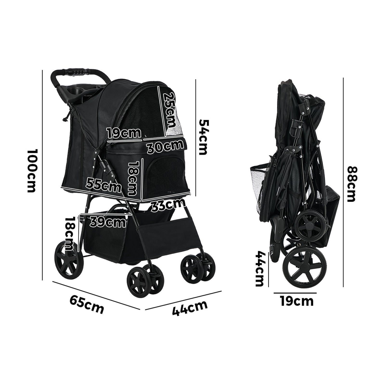 Alopet Pet Stroller Pram Dog Cat Carrier Cage Travel Pushchair Storage Foldable
