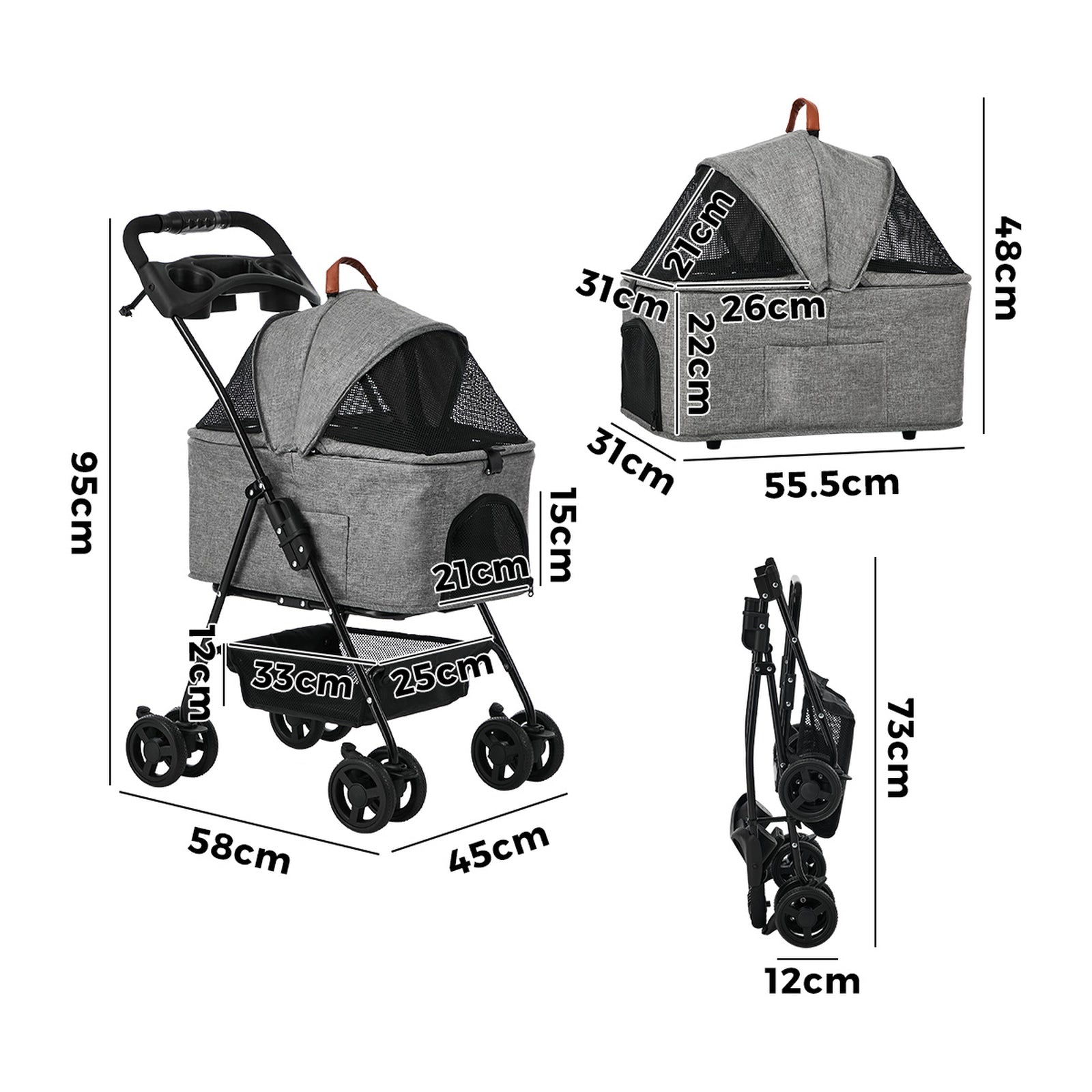 Alopet Pet Stroller Pram Dog Cat Removable Carrier Travel Pushchair Foldable
